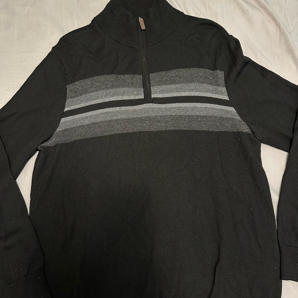 Banana Republic Men's Black and Gray Zip-Up Sweater